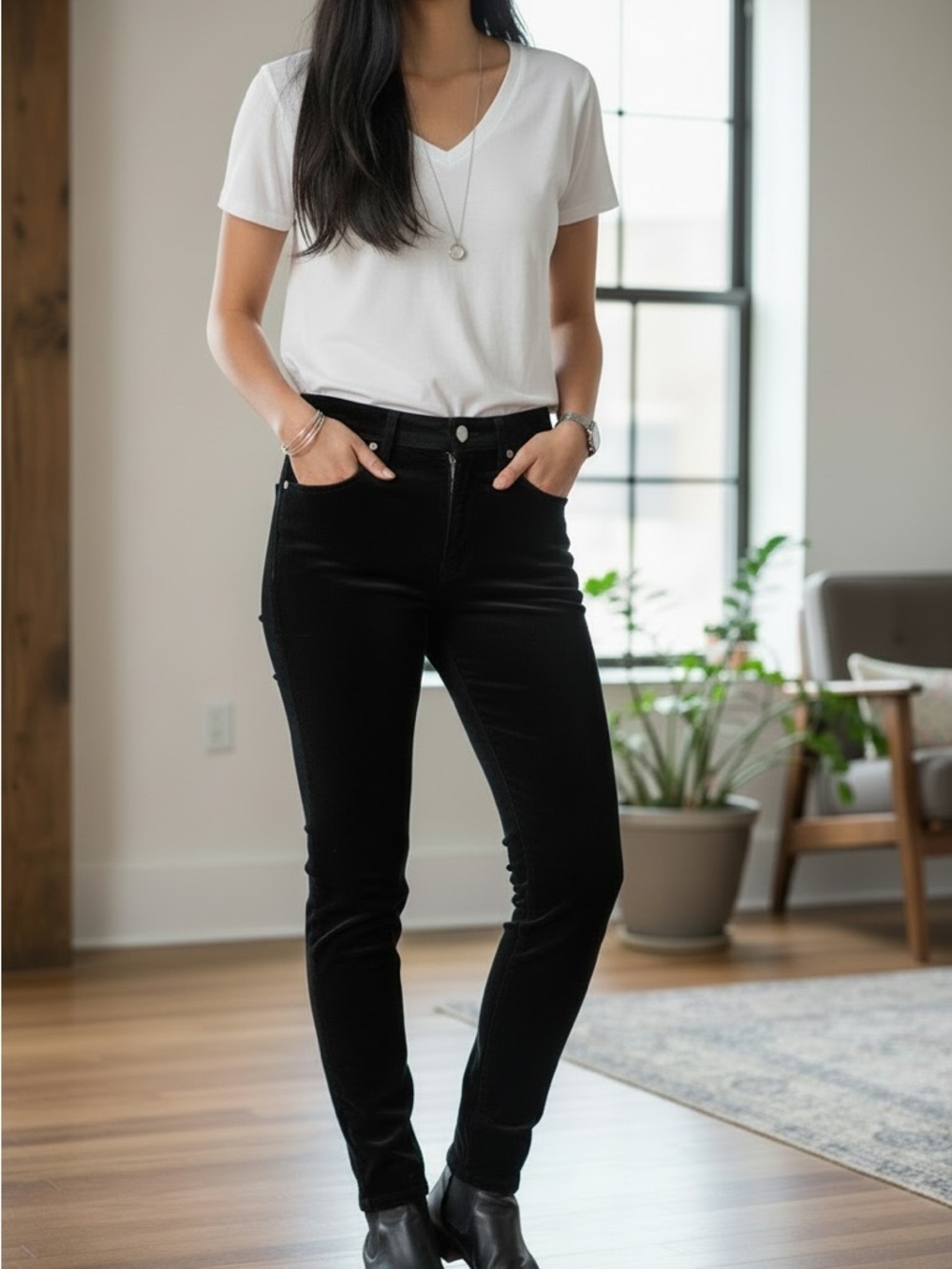 rag & bone Black Velvet High-Rise Skinny Jeans